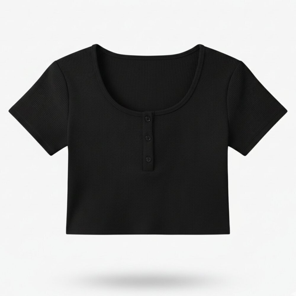 New Women’s Black Ribbed Crop Top – Size Small/Medium